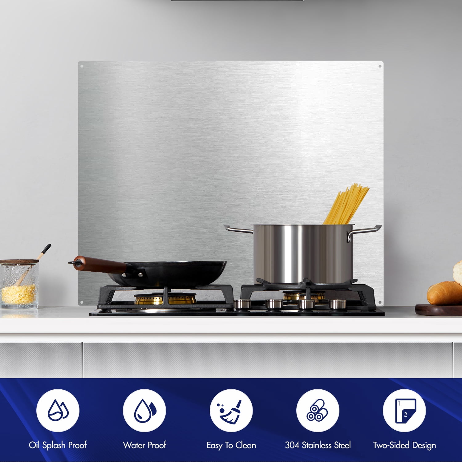 KYascend 24"x30" Stainless Steel Stove Backsplash, 120V Reversible Range Hood Wall Shield