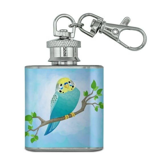 Pretty Parakeet Budgie Stainless Steel 1oz Mini Flask Key Chain