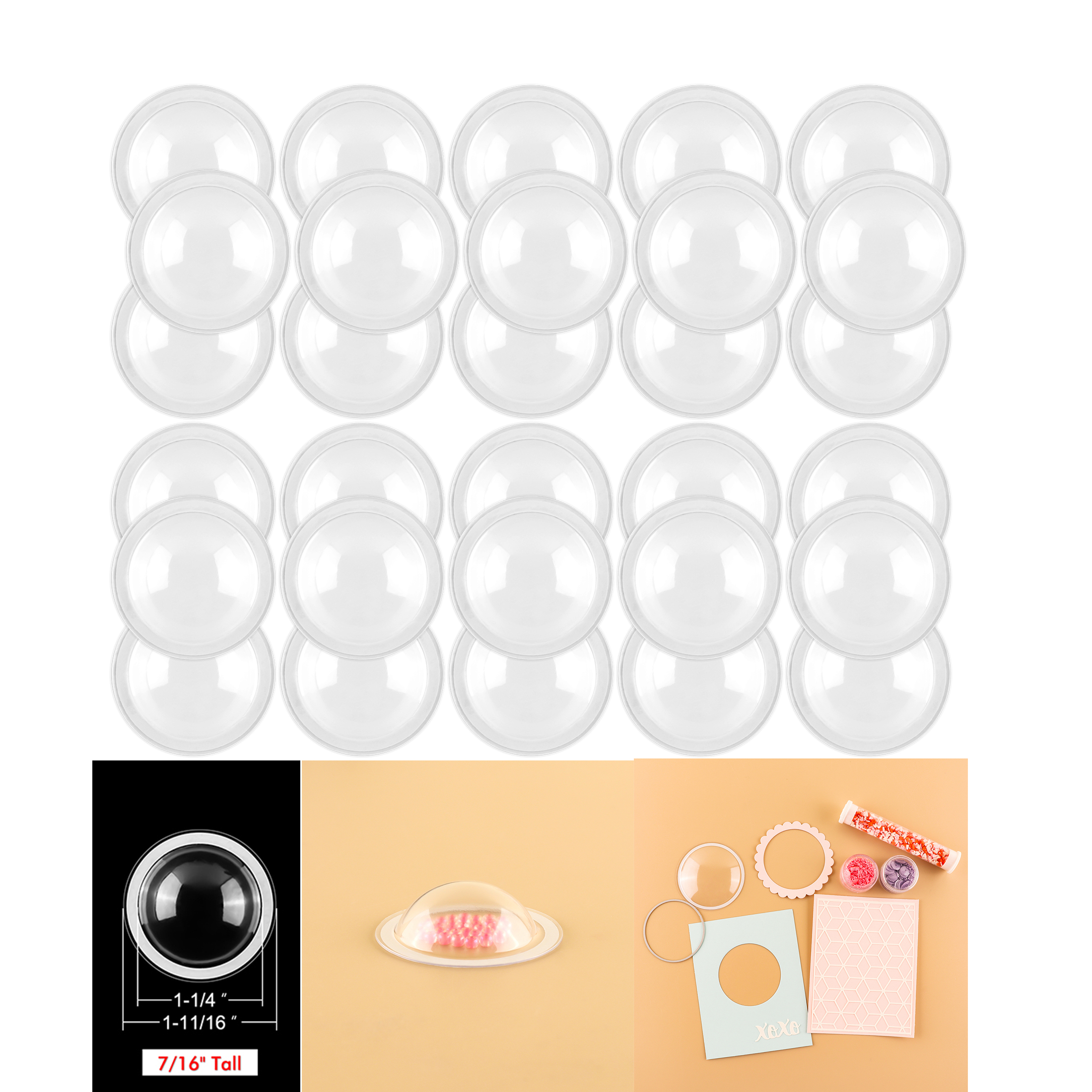 Briartw 30 Pieces Small Circle 3D Plastic Clear Puffy Shaker Covers