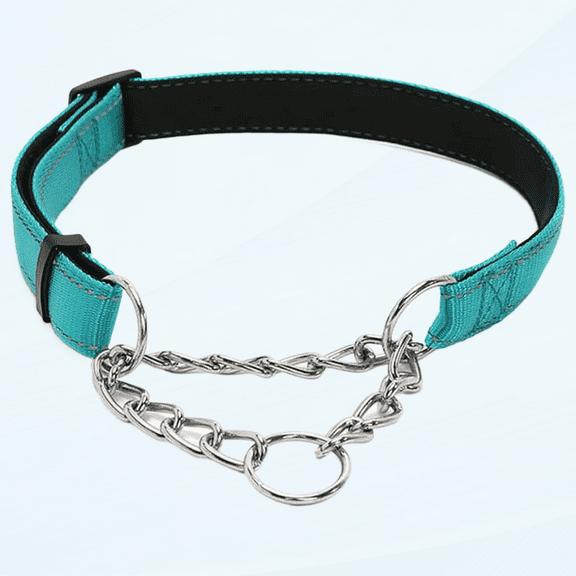 Martingale Dog Collars, Reflective Nylon Soft Padded Dog Training Collar Half-Check Stainless Steel Chain Anti-Escape No Pull Dog Choker Collar, Limited Chain Cinch Collar for Small Medium Large Dogs