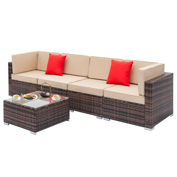 Zimtown 5pcs Patio Pe Rattan Wicker Furniture Set Sofa Set Sectional Furniture Set Walmart Com Walmart Com