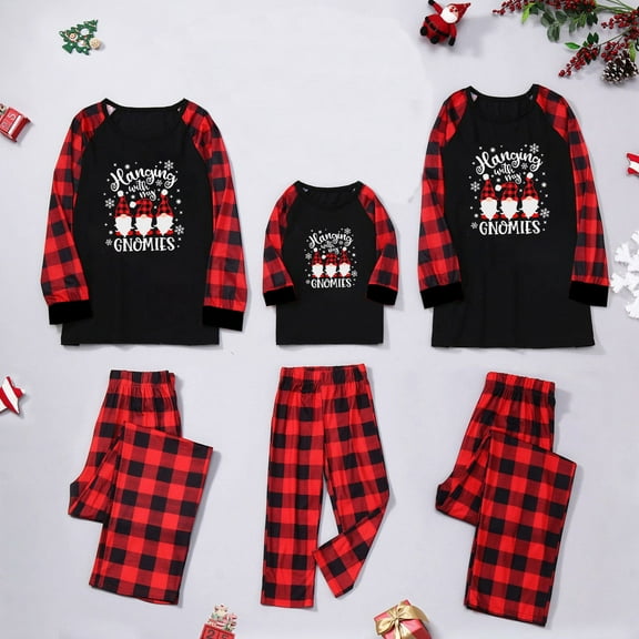 Penkiiy Family Christmas Pjs Matching Sets Christmas Fashion Women Mommy Printed Top Pants Family Matching Pajamas Set Black-A Christmas Pajamas