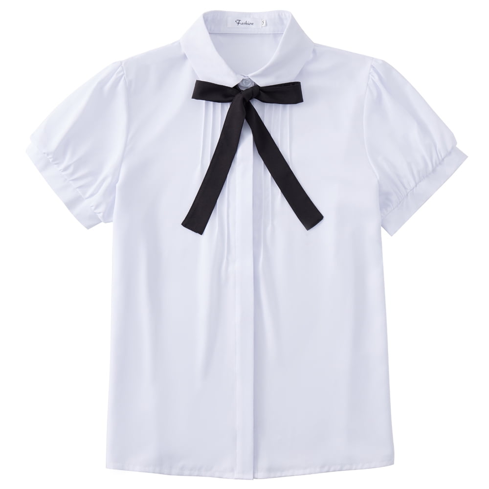 Women Ivory White Blouses Bow Tie Baby Collar Tops Long Sleeve OL