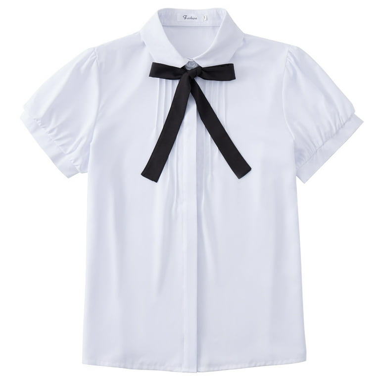 トップス vintage bow tie shirts white Women Ivory White Blouses Bow Tie Baby Collar Tops Short