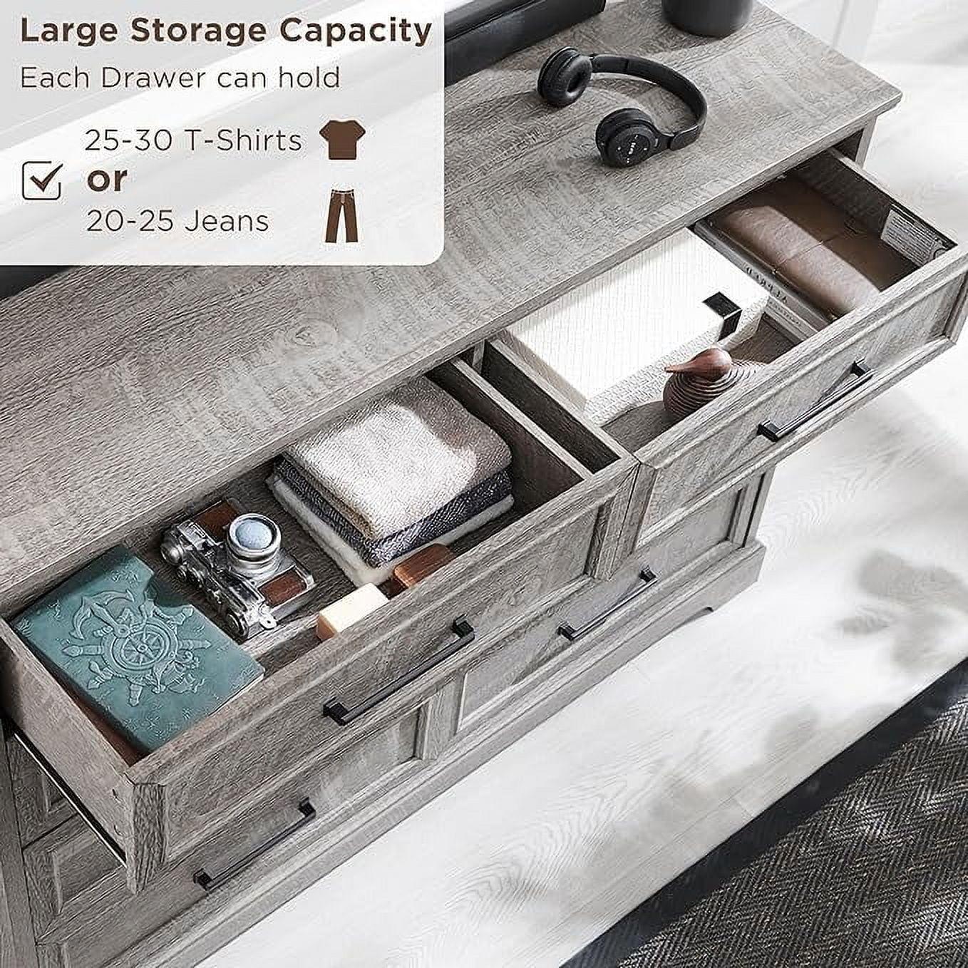 ACCOHOHO 8 Drawer Dressers Chests for Bedroom,52"Wide Rustic Wood Chest of Drawers，Grey