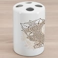 thumbnail image 1 of Half Moon Ceramic Toothbrush Holder, Mystic Intricate Oriental Paisley Floral Crescent Star Arrangement, Decorative Versatile Countertop for Bathroom, 4.5" X 2.7", Pale Peach and Chocolate, 1 of 4