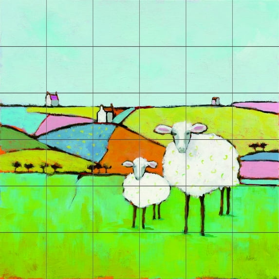 Tile Mural Kitchen Backsplash - Sheep in the Meadow - by Phyllis Adams