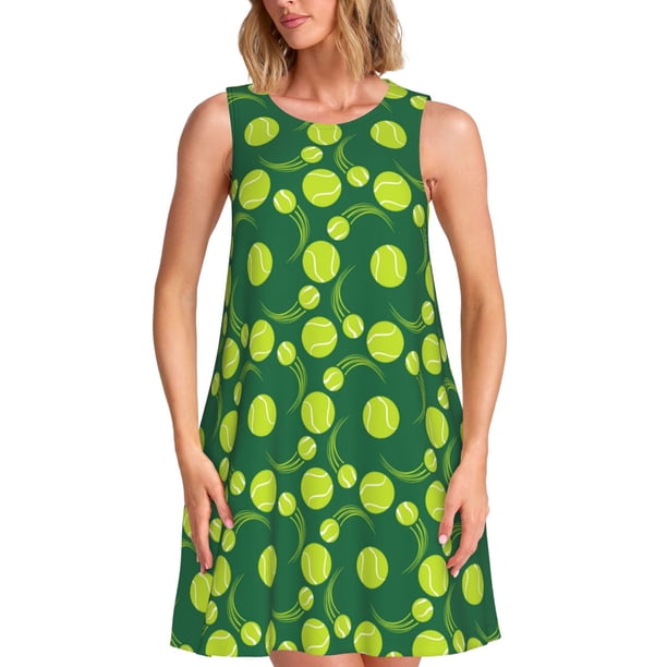 Balery Tennis Balls Vestidos de verano para mujer con estampado: vestido holgado sin mangas, vestido playero informal y cómodo para días calurosos.