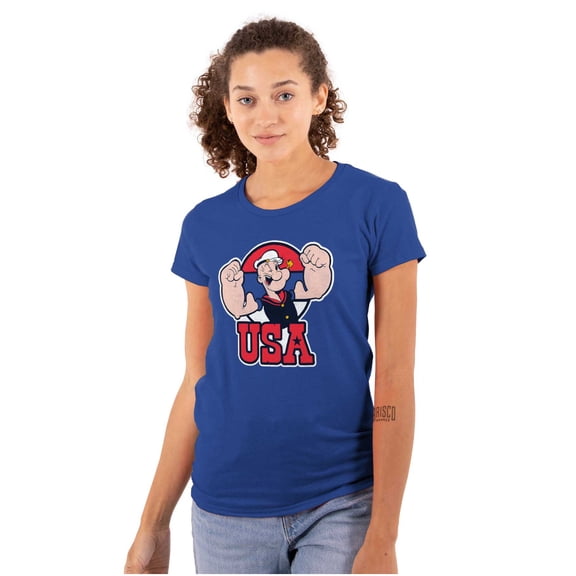 Popeye The Sailor Man USA Muscle Women's T Shirt Ladies Tee Brisco Brands X