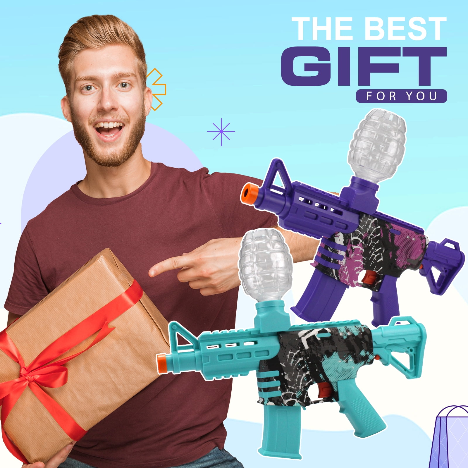 BIU BLASTER Electric Gel Ball Blaster Set for Ages 14+, 2-Pack with 40,000 Gel Beads, Goggles and Rechargeable Battery