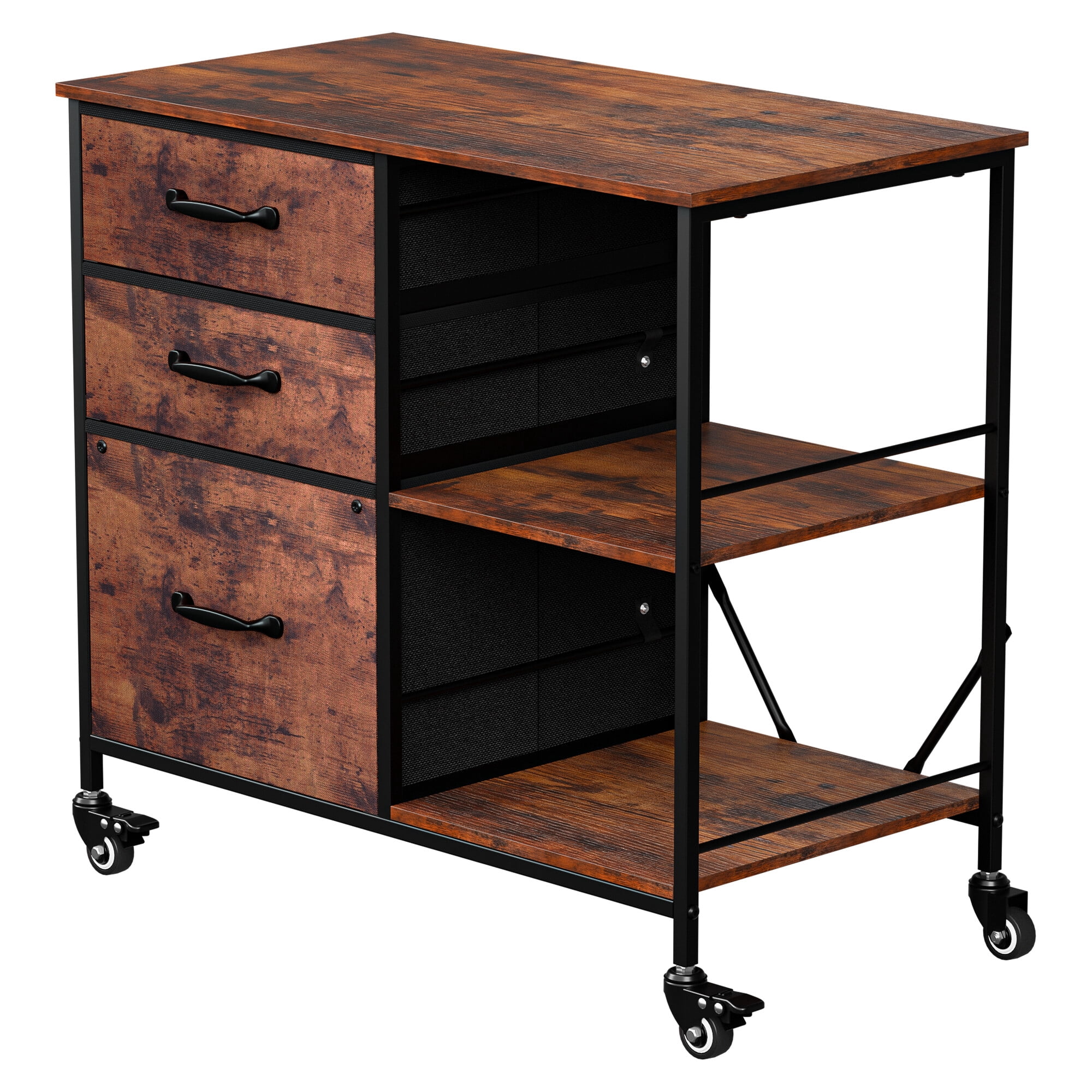 ZENSTYLE Storage Shelf 3 Drawer Rolling Stand Mobile File Cabinet for Home Office, Rustic Brown