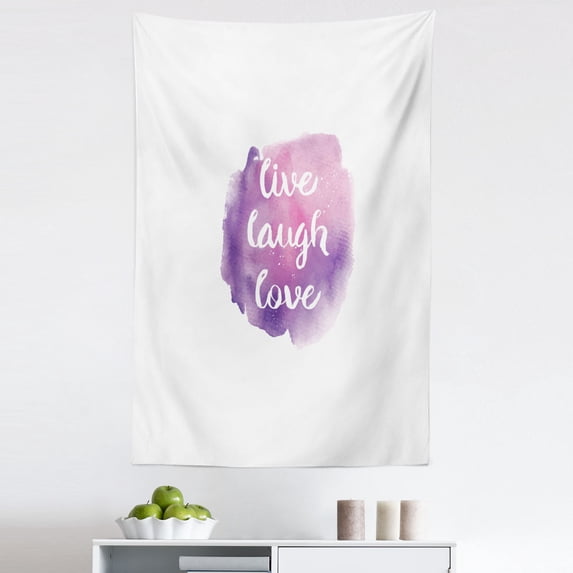 Live Laugh Love Tapestry, Watercolor Ombre Inspired Paint Splash Background with Words, Fabric Wall Hanging Decor for Bedroom Living Room Dorm, 5 Sizes, Purple Rose, by Ambesonne
