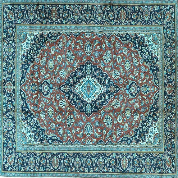 Ahgly Company Indoor Square Medallion Light Blue Traditional Area Rugs, 5' Square