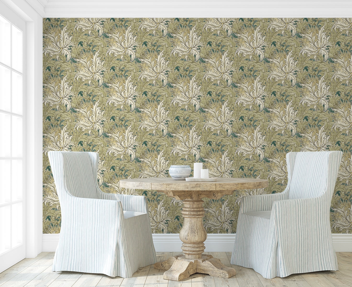 NextWall Juniper & Parchment Floral Folly Peel and Stick Wallpaper