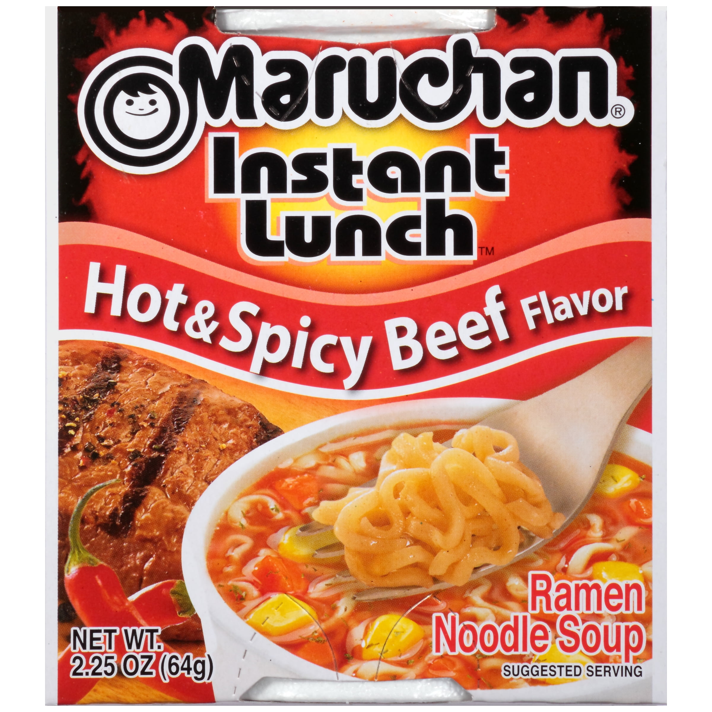 Maruchan Instant Lunch, Hot & Spicy Beef, 2.25 oz Packages :12 pack