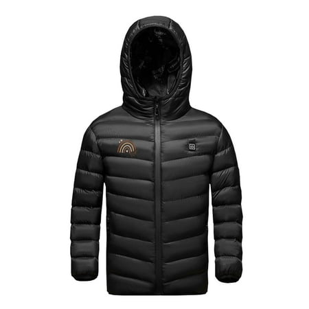 

JSGEK Children Winter Warm Coat for Kids Boys Girls Thick Jacket Clearance Cute Rechargeable Electric Windproof Hoodies Casual Soft Comfy Zip up USB 3 Areas Heated Clothes Black 8 Years