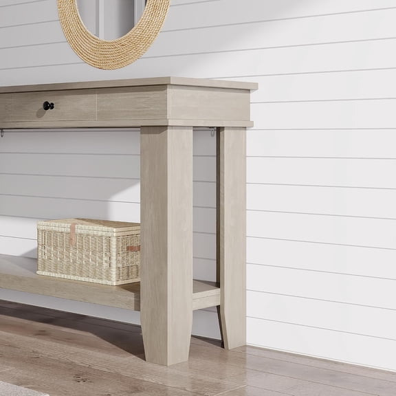 Farmhouse Console Table – 54" Wooden Entryway & Dining Room Table with 2 Drawers, Open Storage Shelf, Fluted Rustic Brown Design, Ideal for Hallway, Living Room, or Behind Sofa