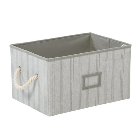 Honey Can Do Set of 3 Collapsible Large Fabric Storage Bins With Handles, Gray Stripes