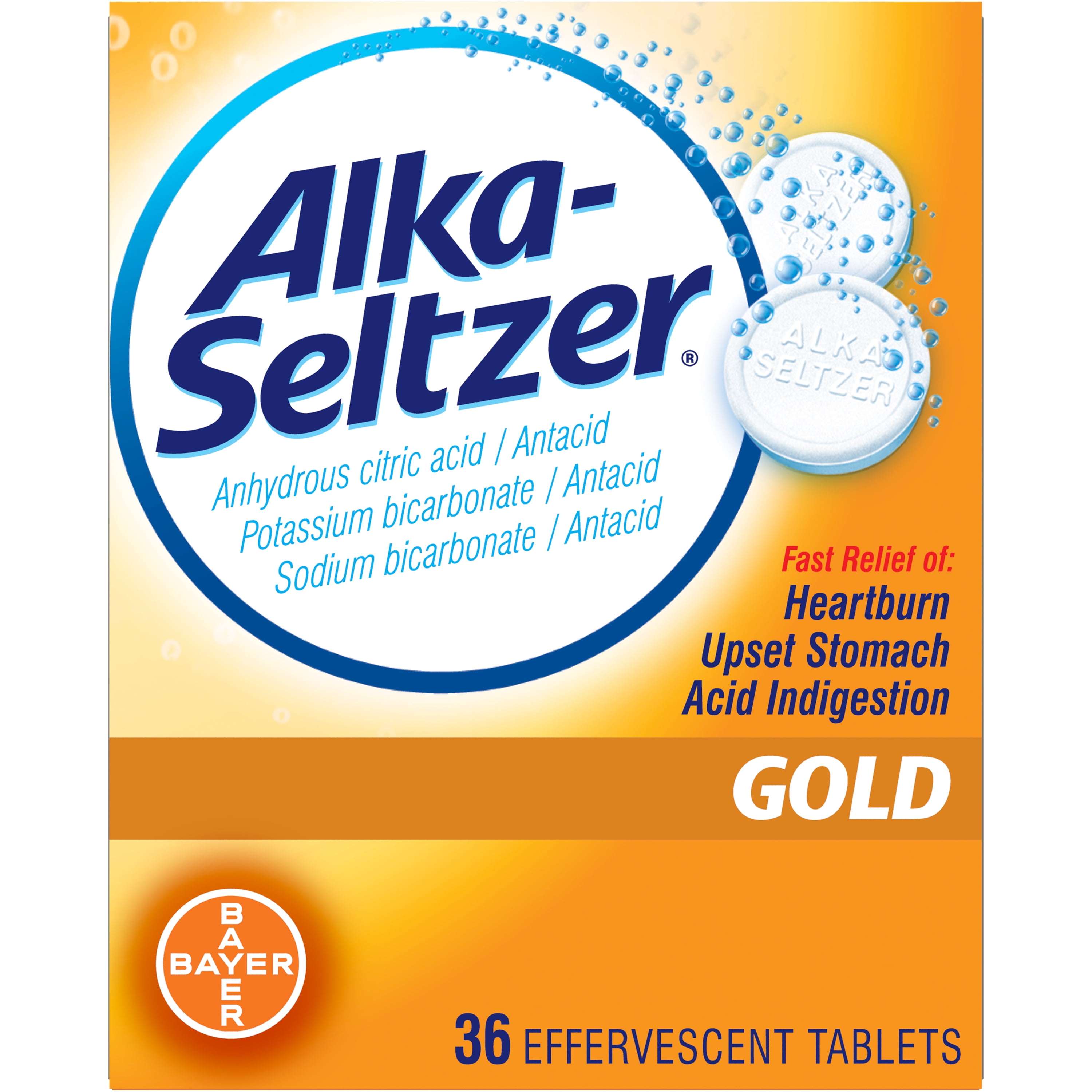 Alka-Seltzer Gold Effervescent Heartburn Relief Antacid Tablets Without Aspirin - 36 Ct