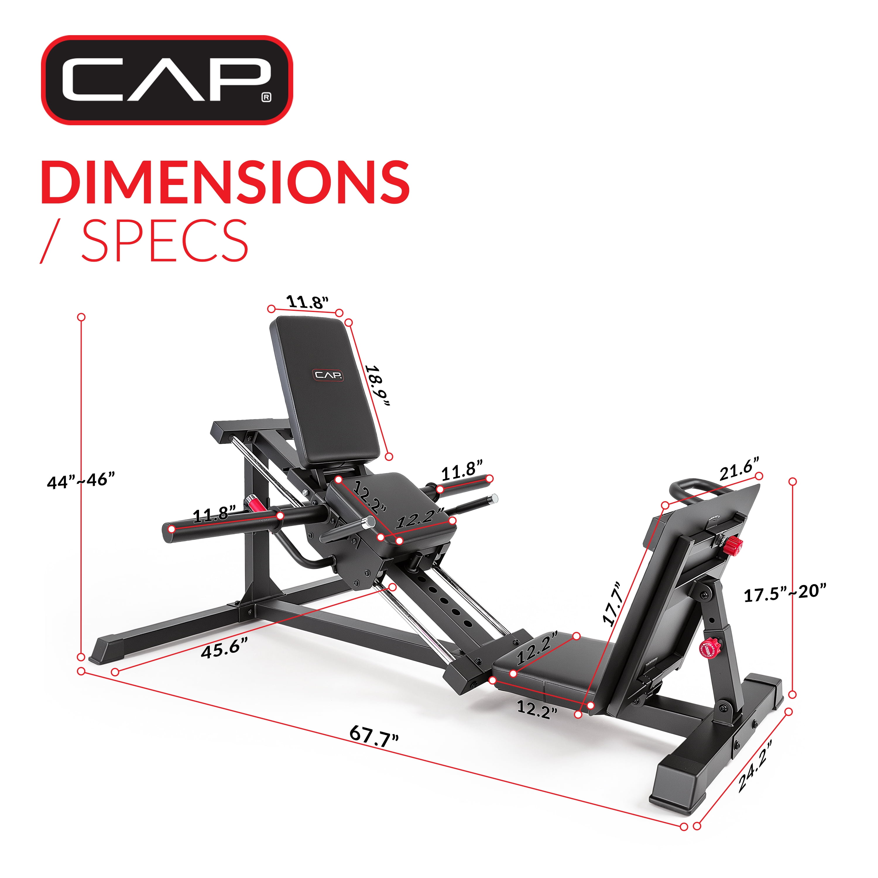 CAP Barbell 2-in-1 Leg Press & Hack Squat Machine, Plate-Loaded Lower Body Strength Trainer with Adjustable Footplate & Back Pad, Olympic Weight Plate Compatible