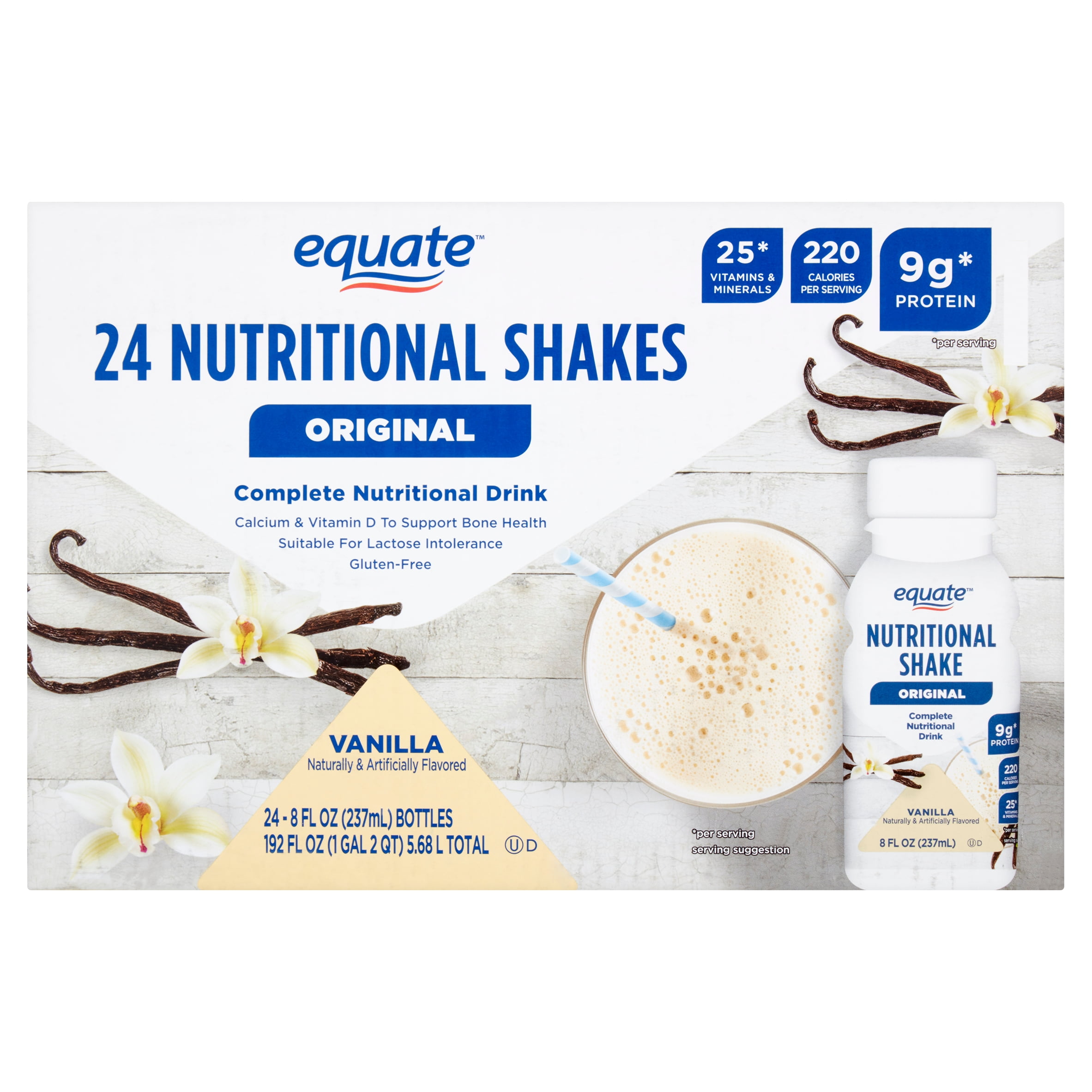 Equate Original Meal Replacement Nutritional Shakes, Vanilla, 8 fl oz, 24 Count