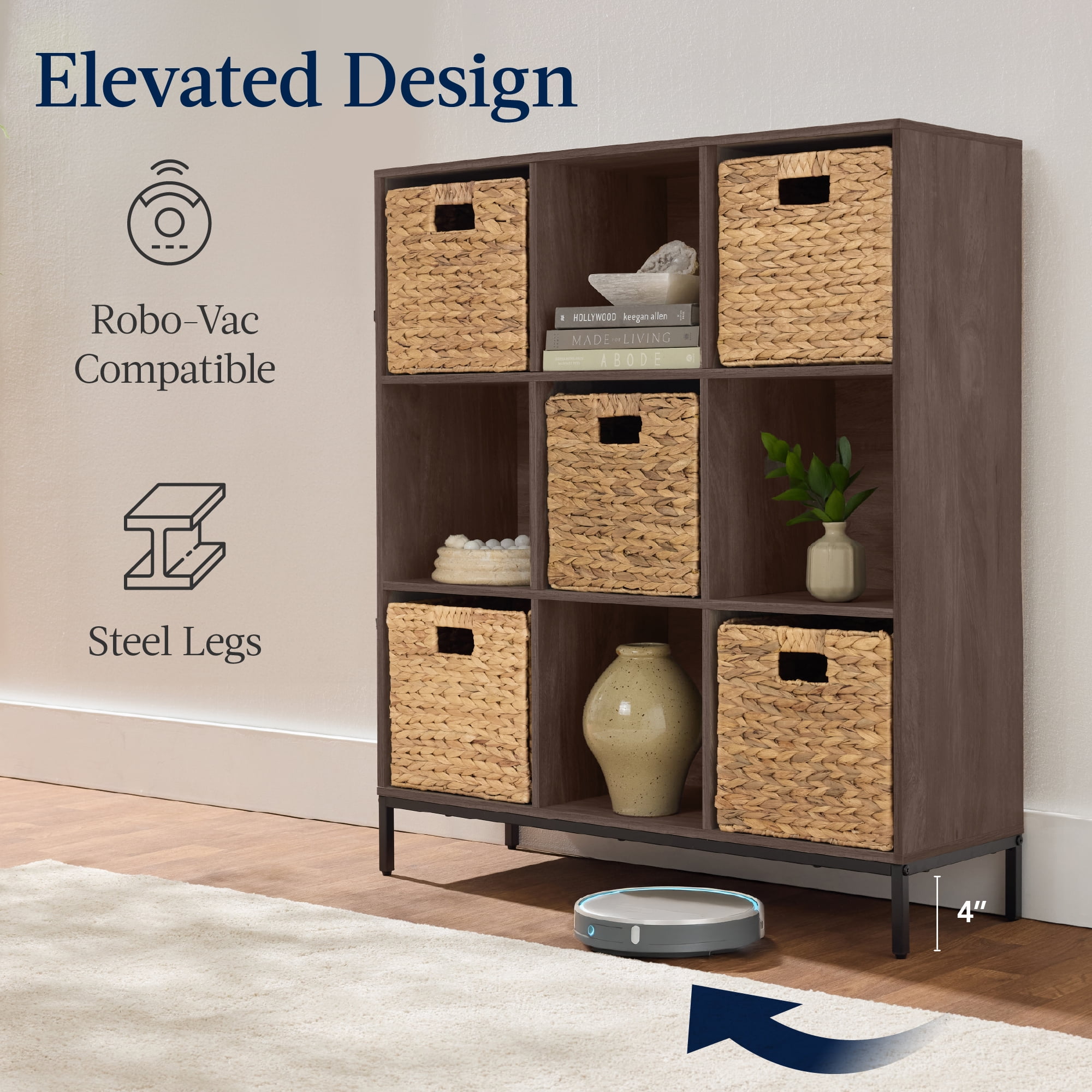 Best Choice Products Elevated 9-Cube Storage Organizer, 11in Shelf, Bookcase, Display Shelf, w/ Metal Legs  Walnut