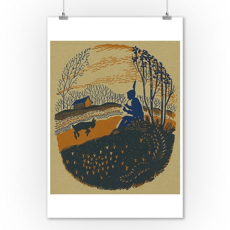Shepherd Lamb - Nature Magazine - Pastoral Scene of a Shepherd Playing on Flute with a Lamb Close by (9x12 Art Print, Wall Decor Travel Poster)
