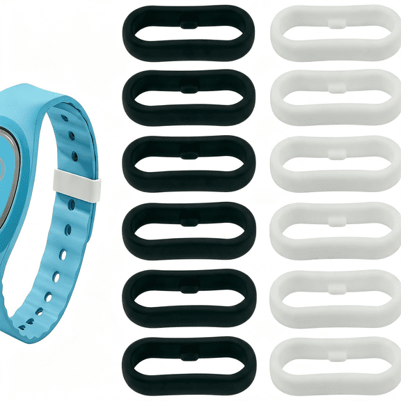 DESIGNICE 12 Pack Band Keeper Compatible with Magicband 2.0&Plus,Silicone Fastener Rings Security Loop Holder,Magic Band Locks Clips Accessories for Smart Watch Strap(Black&White)