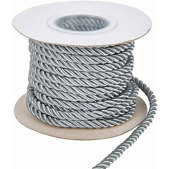 5MM 3 Ply Silver Twist Grad Honer Cord Trim Braid Christmas Shiny Satin Twine Thread String Graduation Twined Decorative Thick Rope Cords Bulk for Sewing Making Home Decor Craft Drawstrings gray