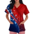 thumbnail image 4 of Women 250 Anniversary Scrub Shirt Usa Flag Print United States Patriotic Star Short Sleeve Tshirt V Neck Relaxed Fit Casual Nursing Uniforms with Pockets, #01 Navy, 4XL, 4 of 4