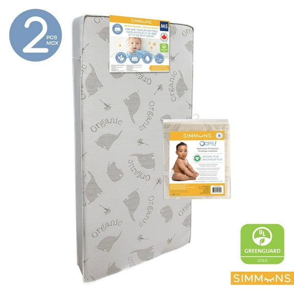 Simmons Perfect Slumber Crib Mattress & Simmons OOPS Organic Mattress Protector Bundle