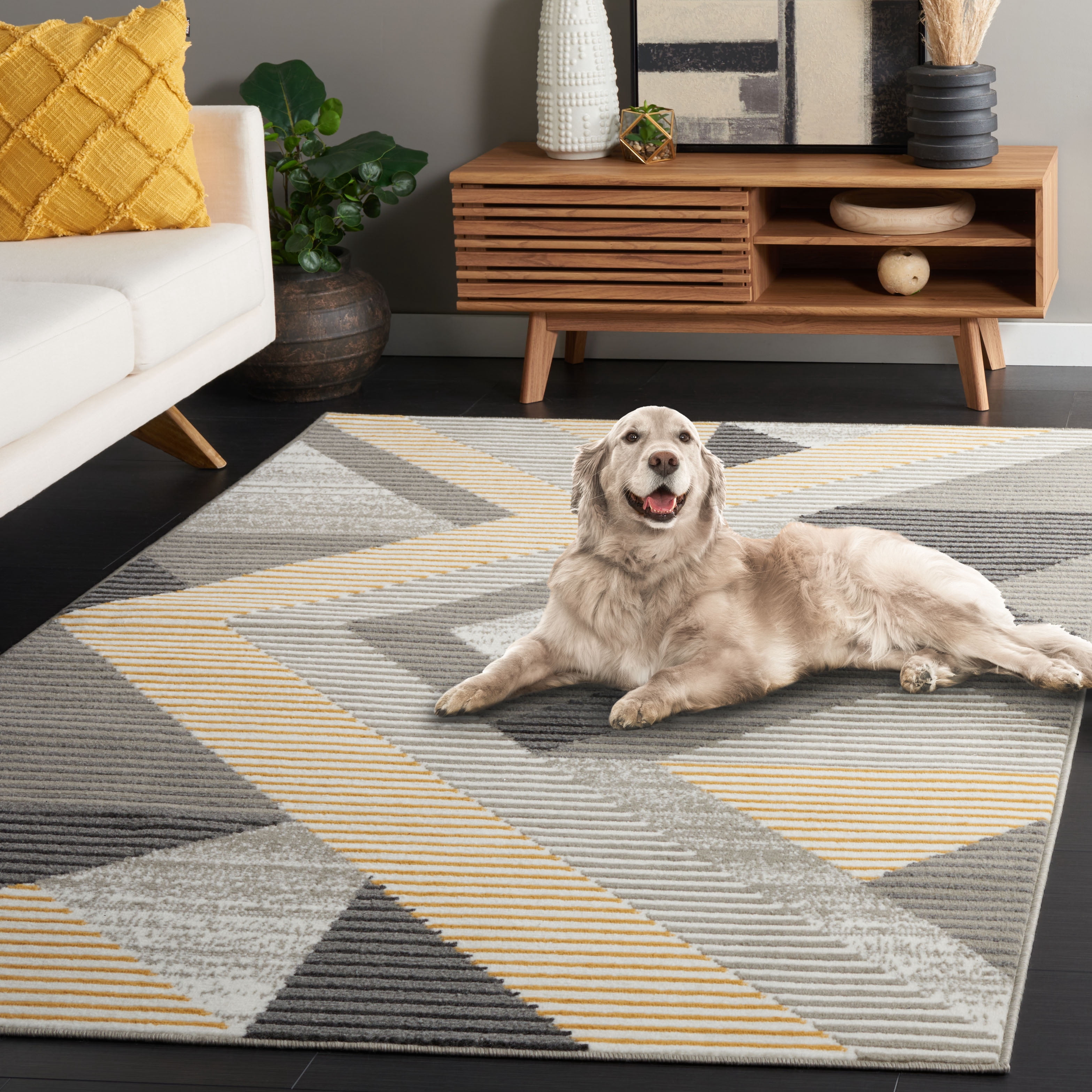 SAFAVIEH Pyramid Dimitar Geometric Area Rug, Gray/Ivory Gold, 8' x 10'