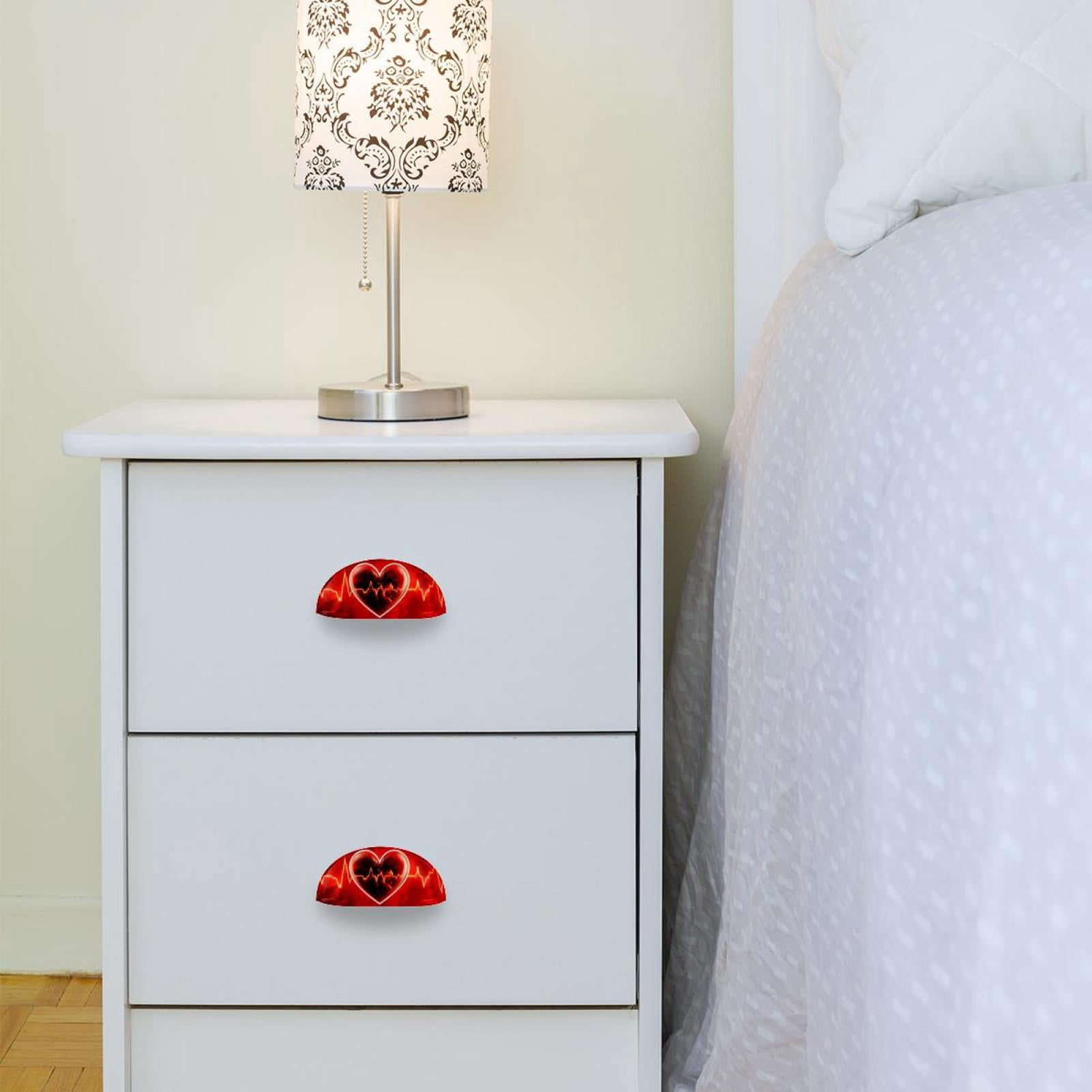 PhooArto 6 Pcs Cup Drawer Pulls, Heartbeat Red Heart Pattern Shell Shape Handles Cabinet Knobs for Dresser Cupboard Closet Wardrobe with Screws
