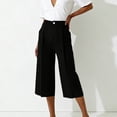thumbnail image 6 of Costeam Womens Pleated Capri Wide Leg Pants Single Button Zipper Fly Side Slip Pockets Mid Calf Length Tailored Lightweight Loose Cropped Casual Trousers, 6 of 7