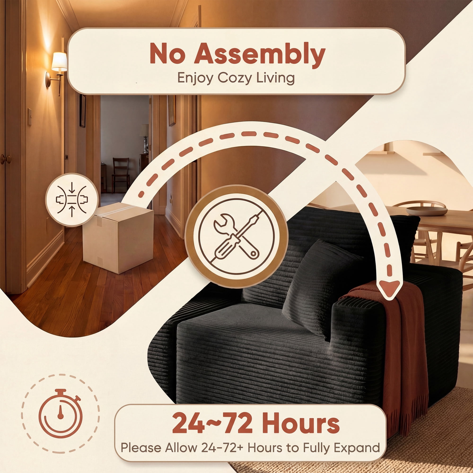 Homall 4-Seat Modular Corduroy Sofa, Sectional Couch with Convertible Modules, Modern Minimalist Sofa Set for Living Room, Freely Combinable Sofa Furniture, Black