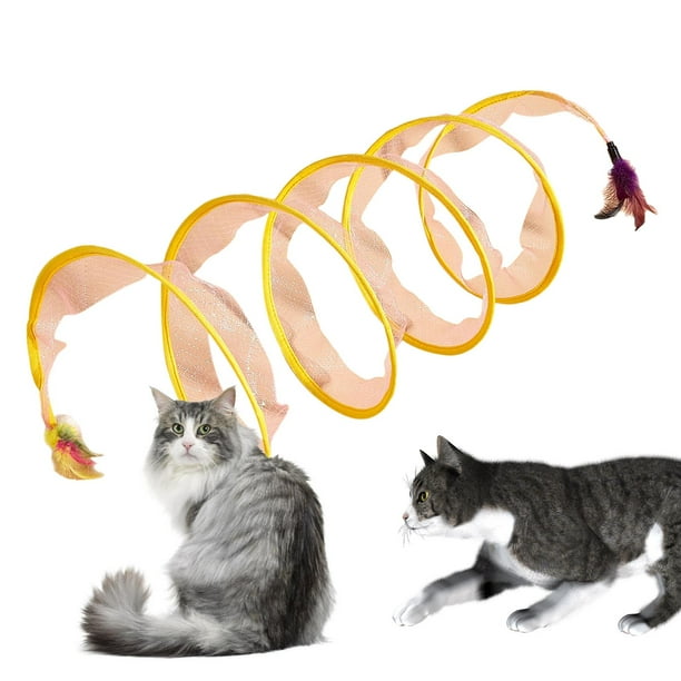 Juguete túnel para gatos, juguete interactivo para gatos, paso para gatos plegable portátil, juguetes para mascotas para gatos de interior, gatito, paño neto rosa Yinane Túnel de gato