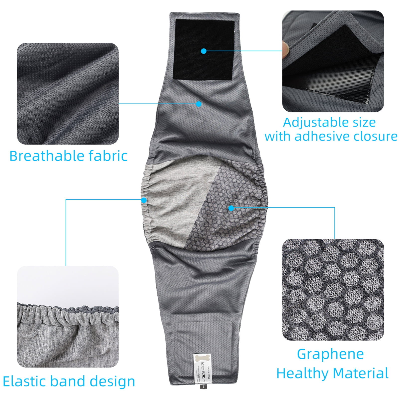 M Buder Washable Wrap Diapers for Male Dogs Reusable Belly Band Breathable Leakproof Wraps Graphene Lining Gray XL Pack of 3 (10 inches / 25.4 cm Width)