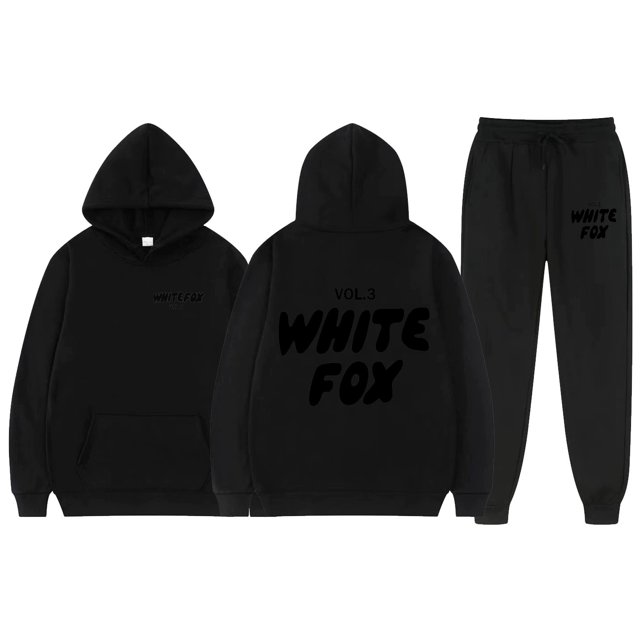 2025 White Fox Unisex Letter Print Loose Hoodie Pants Set