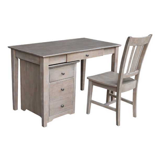 Two Drawer File with Desk And Chair Washed Gray Taupe