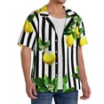 thumbnail image 2 of Uemuo Lemons on Striped Pattern Cotton Linen Short Sleeve Shirts,Casual Lightweight Button Down Shirts,Vacation Beach Summer Tops-Medium, 2 of 7