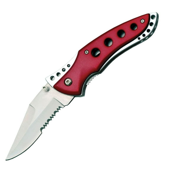 SZCO FK 4.5" Red Fin II Folding Knife with Half Stainless Steel Blade, ABS Handle & Liner Lock