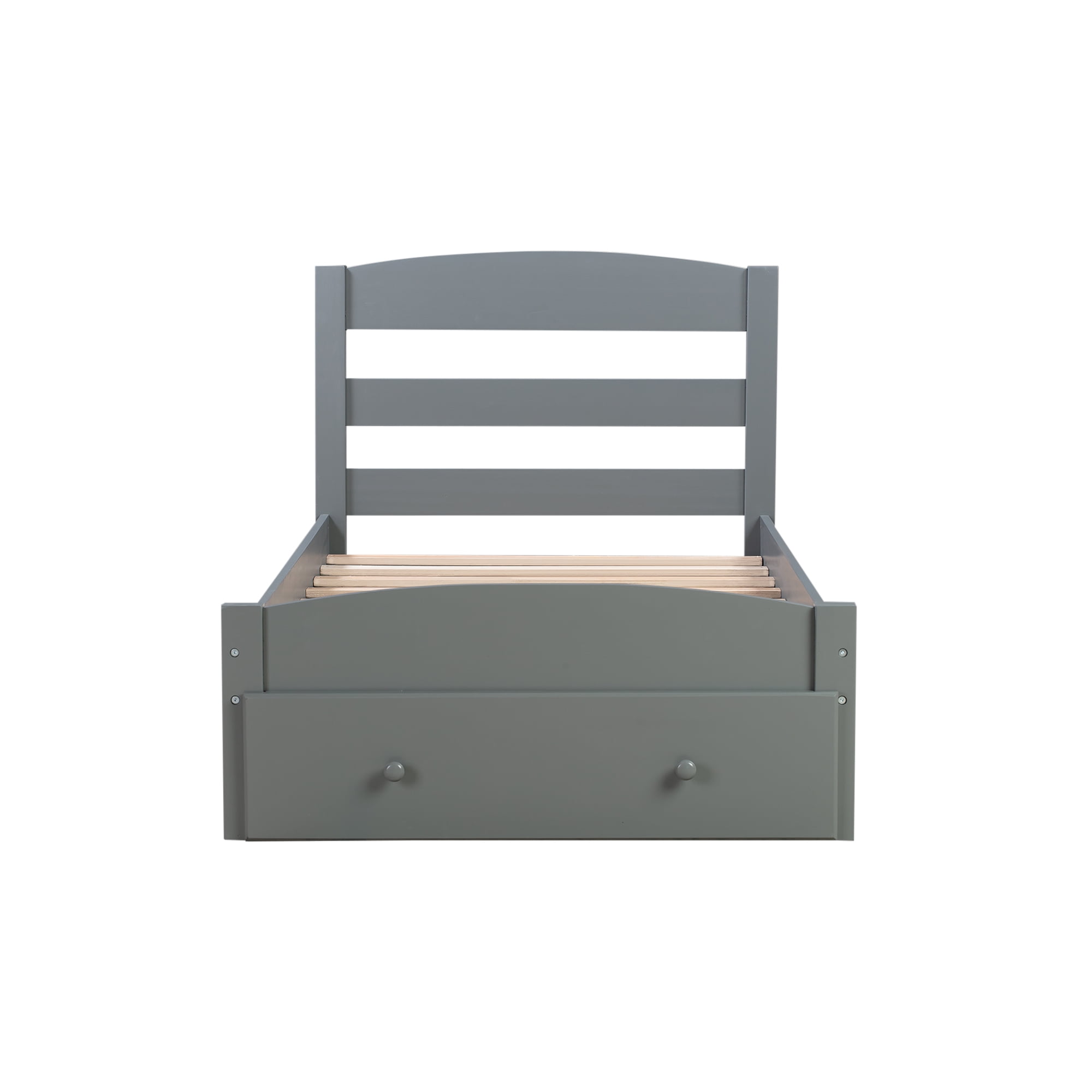 Kepooman Twin Size Modern Bed Frame with Storage Drawer, 79.5”L X 41.3”W X 36.1”H, Gray Kepooman Twin Size Modern Bed Frame with Storage Drawer, 79.5”L X 41.3”W X 36.1”H, Gray