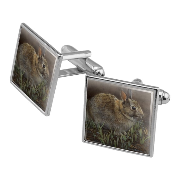 Backyard Bunny Rabbit Hare Square Cufflink Set - Silver or Gold