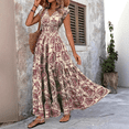 thumbnail image 2 of EASYBRA Women Retro Floral Print V Neck Short Sleeve Maxi Dress Elegant Casual A Line Summer Dress, 2 of 6