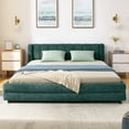 thumbnail image 3 of Modern Blueish Green Wood Frame Queen Size Platform Bed, Queen Chenille Upholstered Platform Bed with Headboard & 4 Drawers, 3 of 9