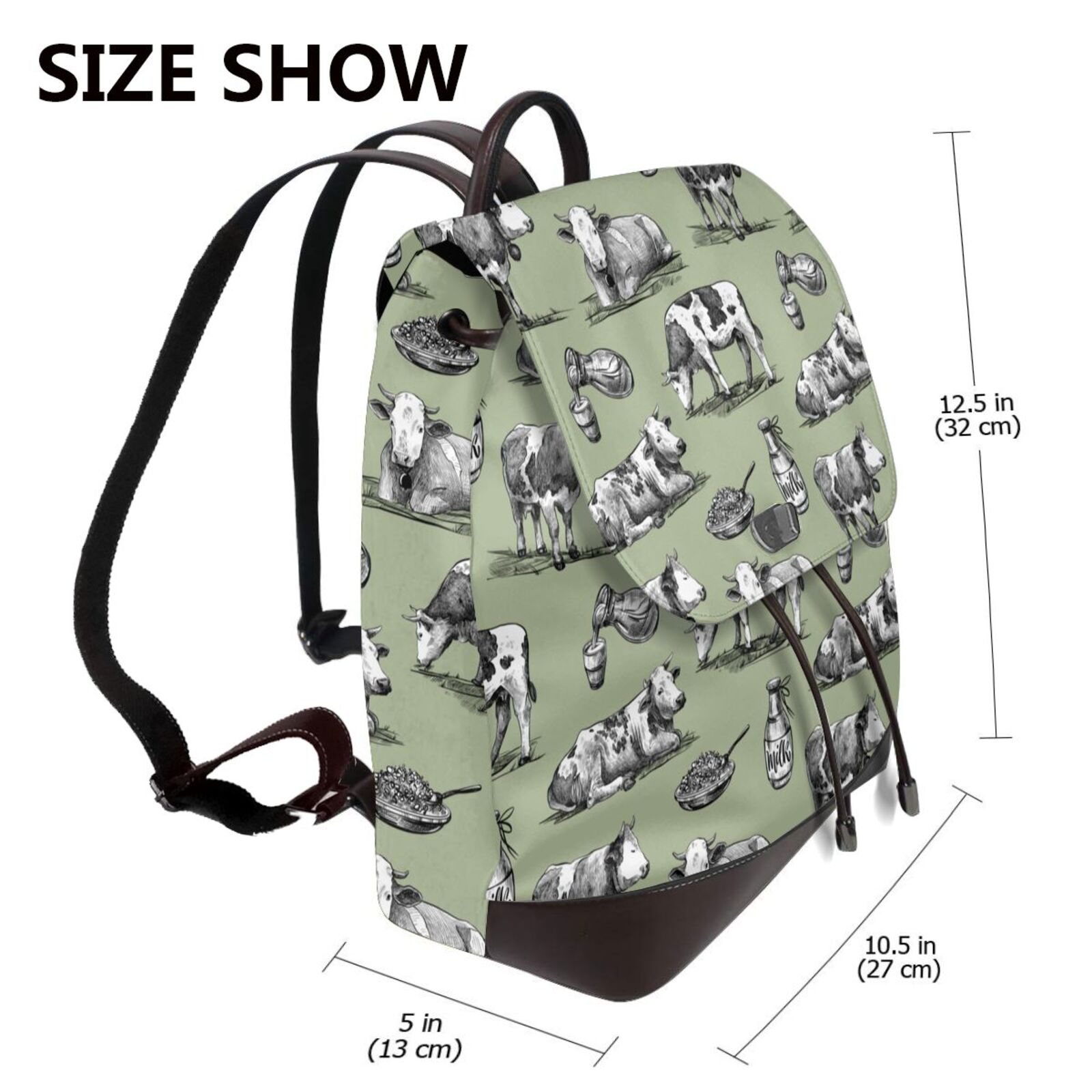 Kuqiui Farm Cows Print Leather Backpack Purse For Women Fashion Ladies Vintage Bags Casual College Travel Backpacks bag
