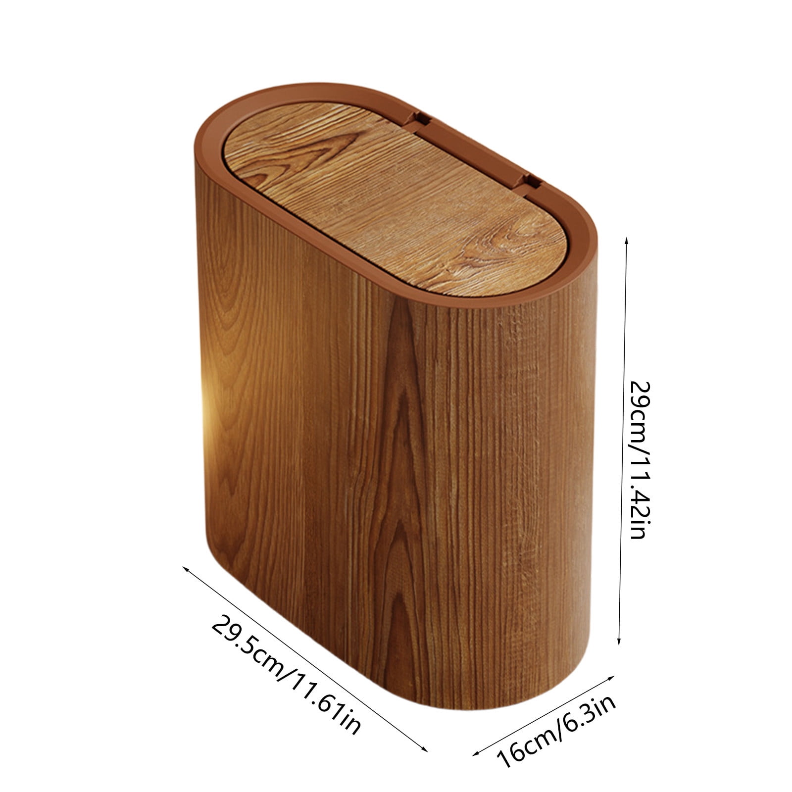 Plastic Wood Pattern Trash Can Small Garbage Bin with Lid for Bathroom Narrow Wastebasket Modern Wastebasket for Home Indoor Hotel, 6x11x11in