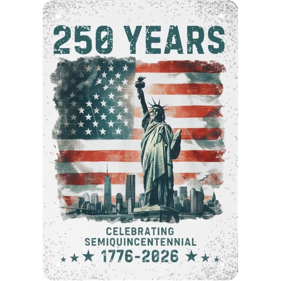250 Years America Anniversary Vintage Metal Sign 8 x 12 Inch Statue of Liberty Wall Decor