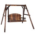 thumbnail image 2 of VEIKOUS Wooden Porch Swing Outdoor with A-Frame, 2 Person log Loveseat Swing for Patio, Rustic, 2 of 8