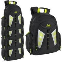 24 Pack of Bulk Wholesale 19"L Waterproof Safety Reflective Multi Pocket Dual Zipper Laptop Backpacks with Padded Adjustable Shoulder Straps and Back in Black, Silver and Neon Green